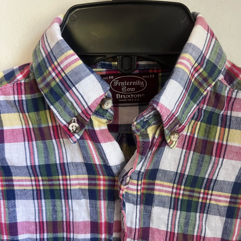 Vintage Fraternity Row Polo Style Boys Button Down Shirt 14 Hand Woven Madras